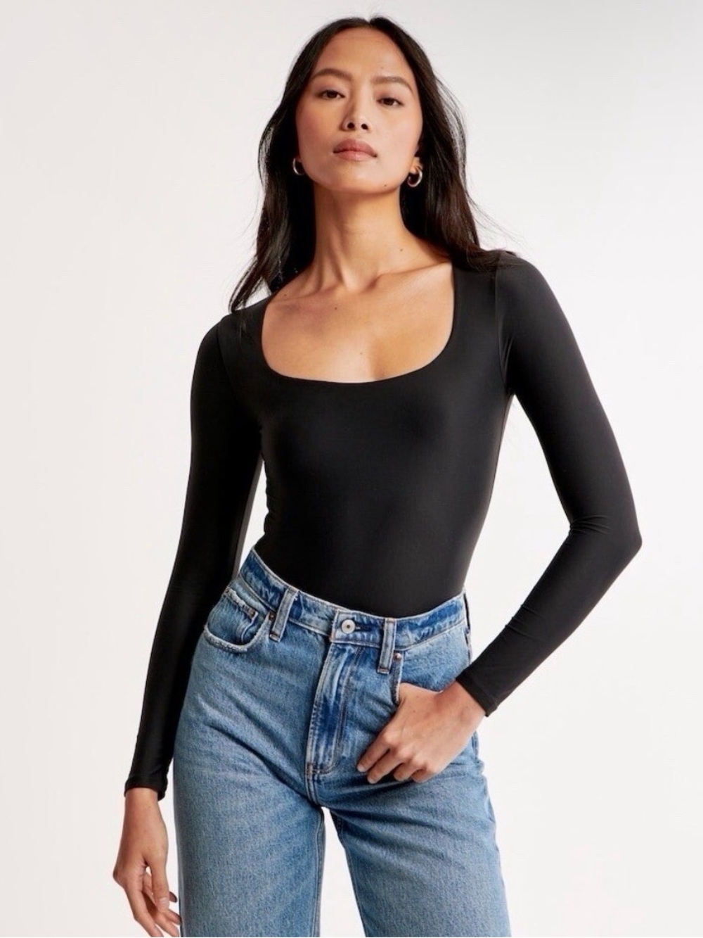 Abercrombie & Fitch Black Long-Sleeve Scoop Neck Bodysuit